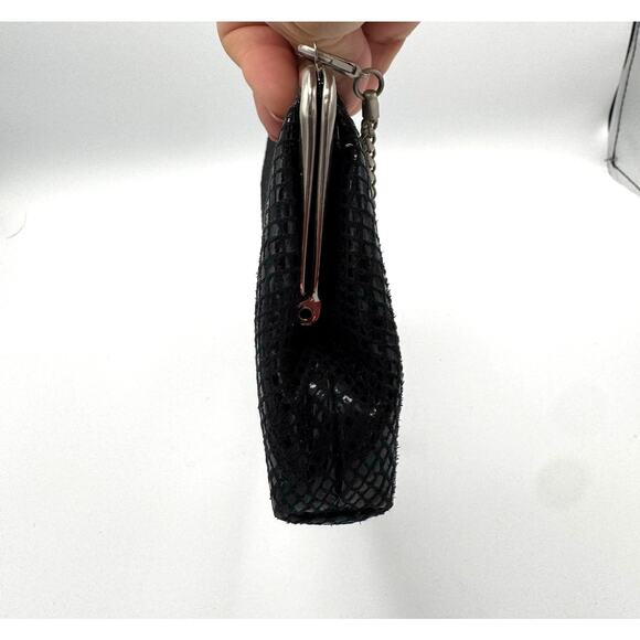 Y2K Kenneth Cole Reaction Black Textured Clutch w/ removable Silver Chain Strap - Picture 7 of 10